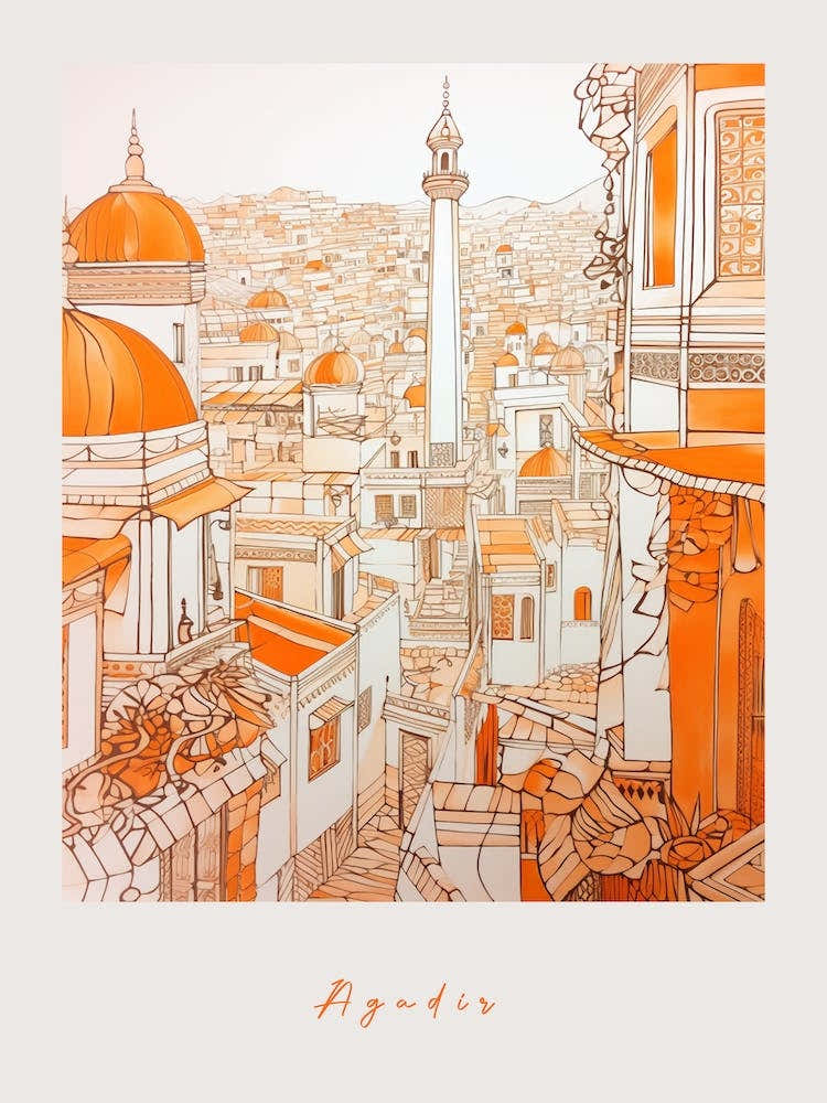 Agadir Morocco 2 Orange Drawing Poster