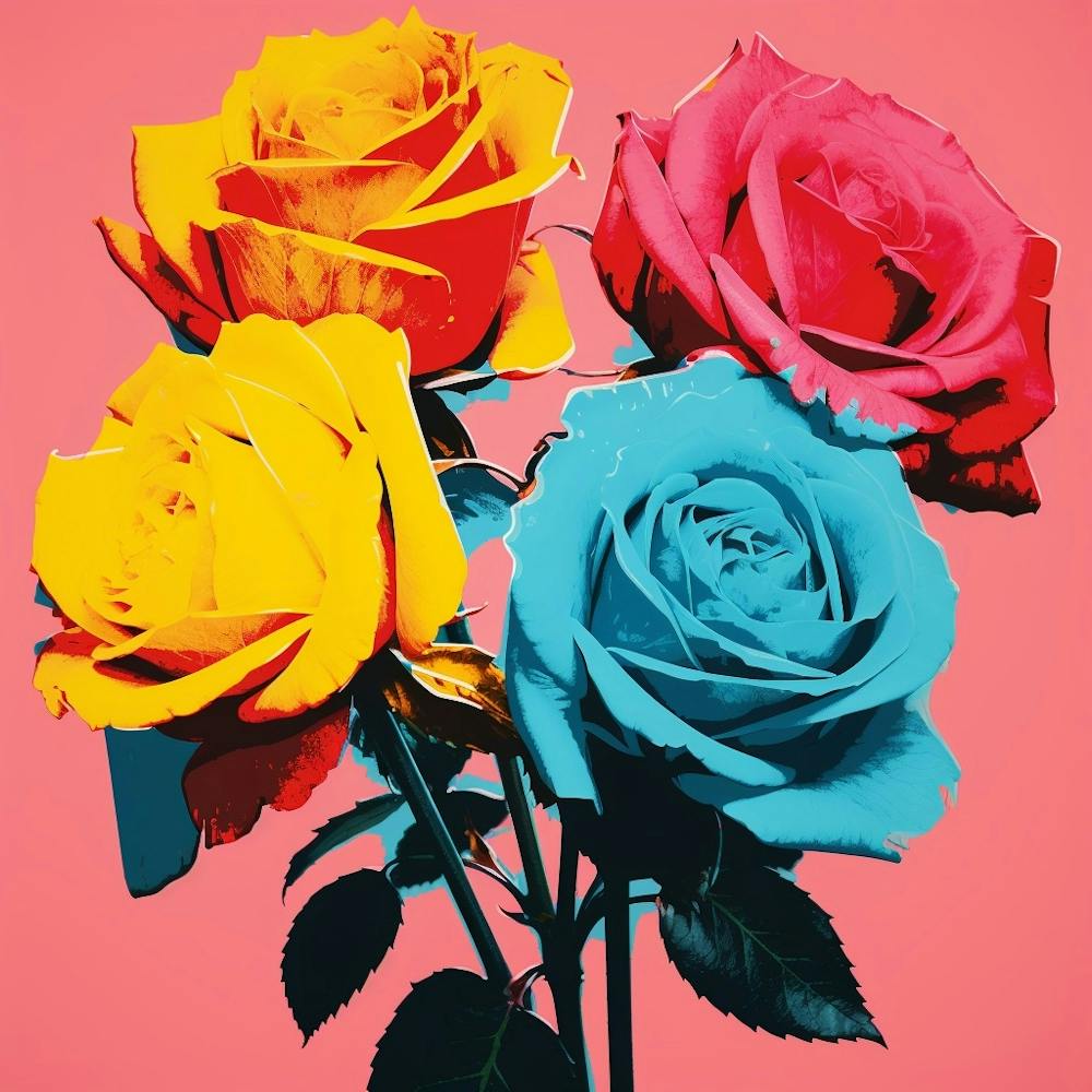 Andy Warhol Style Pop Art Flowers Rose 2 Square