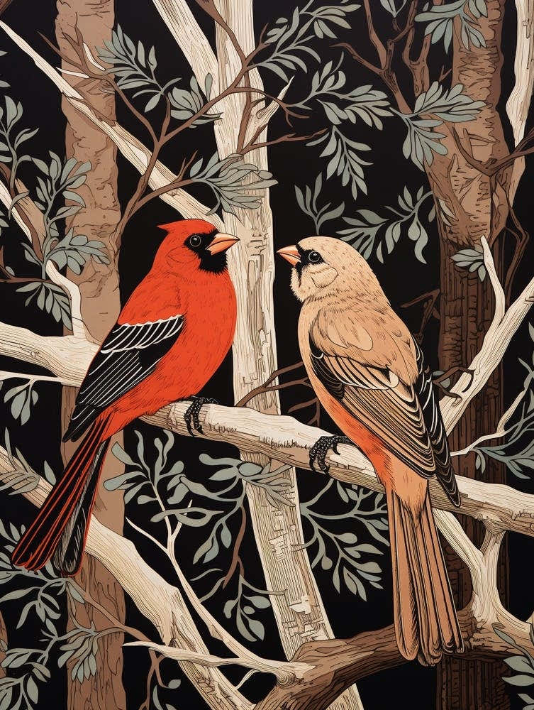 Art Nouveau Birds Poster Cardinal 3