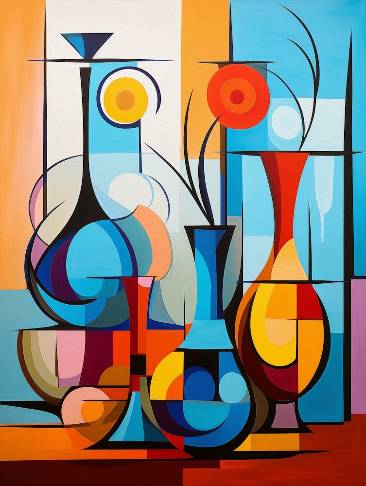 Still Life II, Abstract Vibrant Painting in Cubism Picasso Style