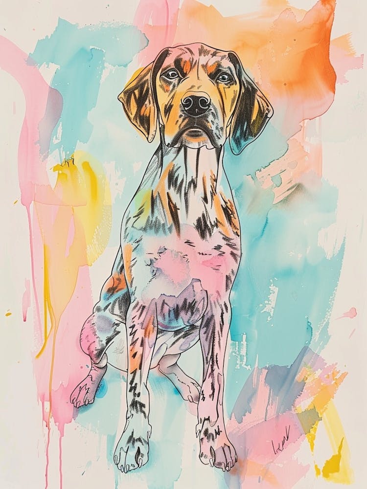 German Wirehaired Pointer Pastel Line Watercolour Illustration  3