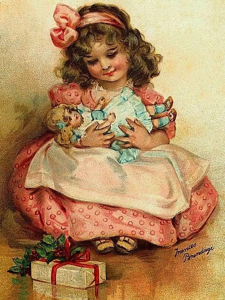 Little Girl With Her Dolls