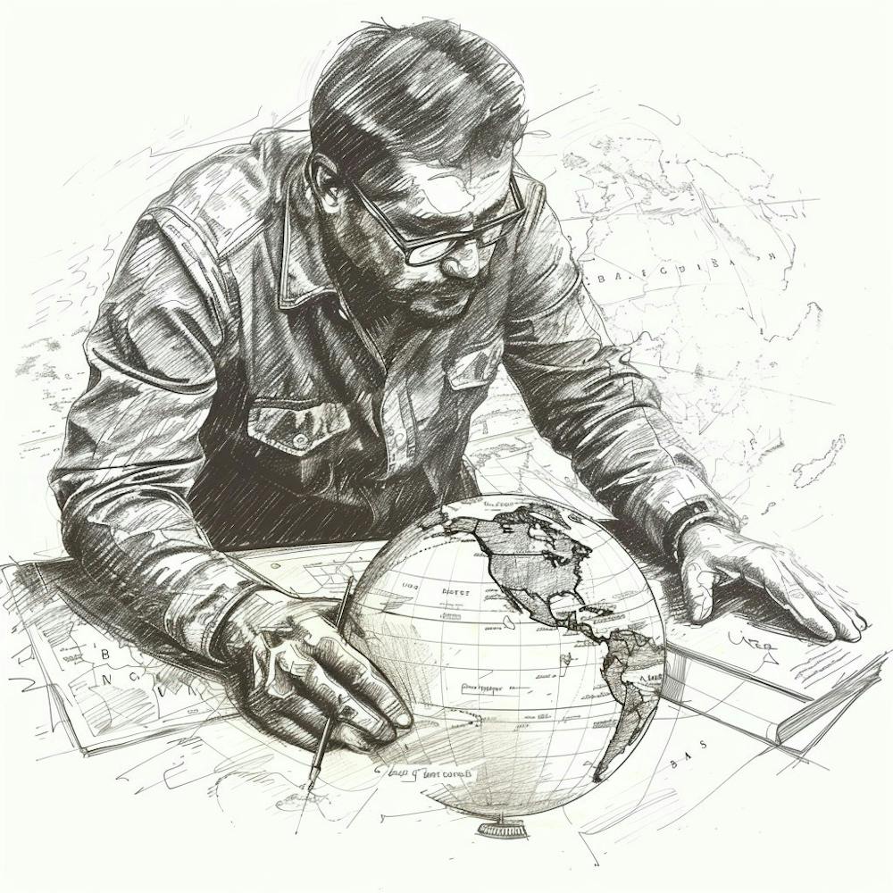 Man Looking At A Globe