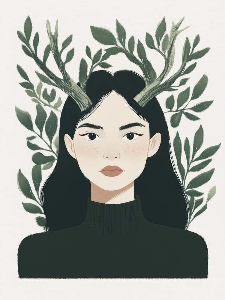 Asian Woman With Antlers