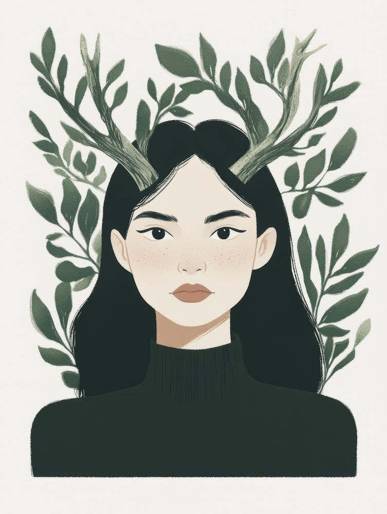 Asian Woman With Antlers