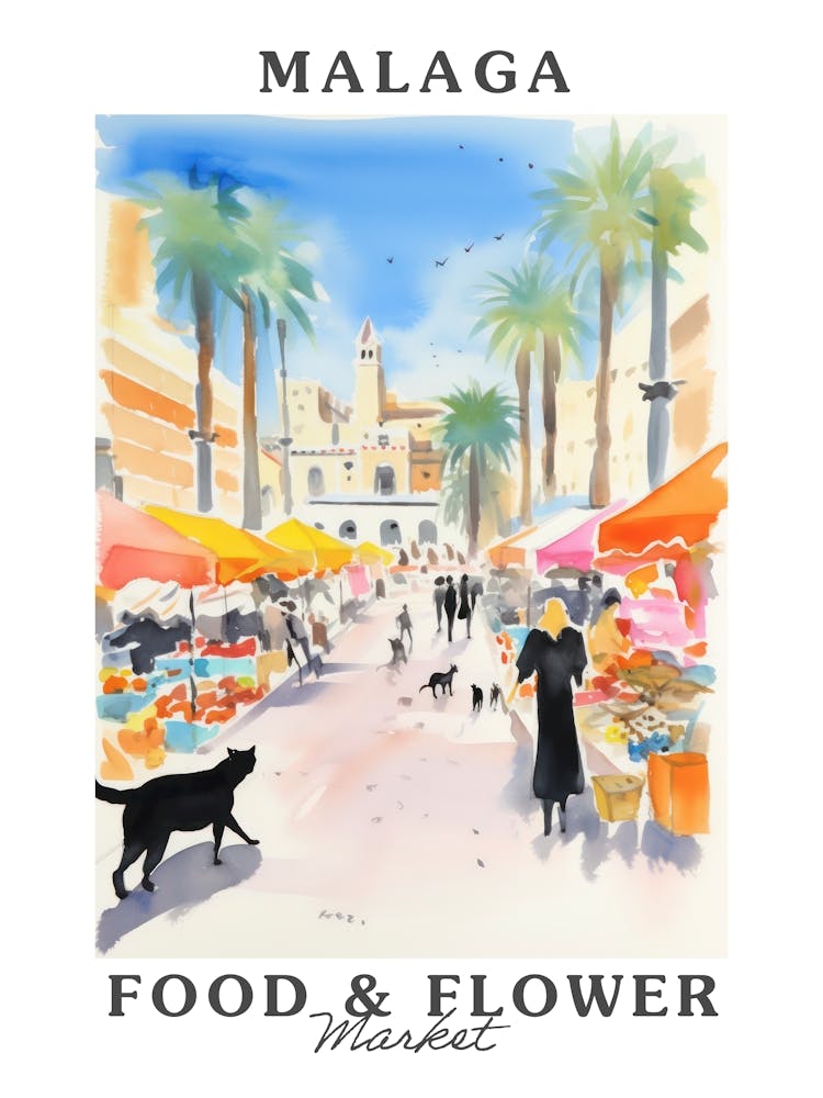 Food Market With Cats In Malaga 3 Poster