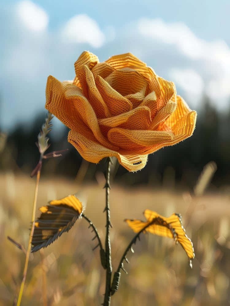 Yellow Rose Knitted In Crochet 2