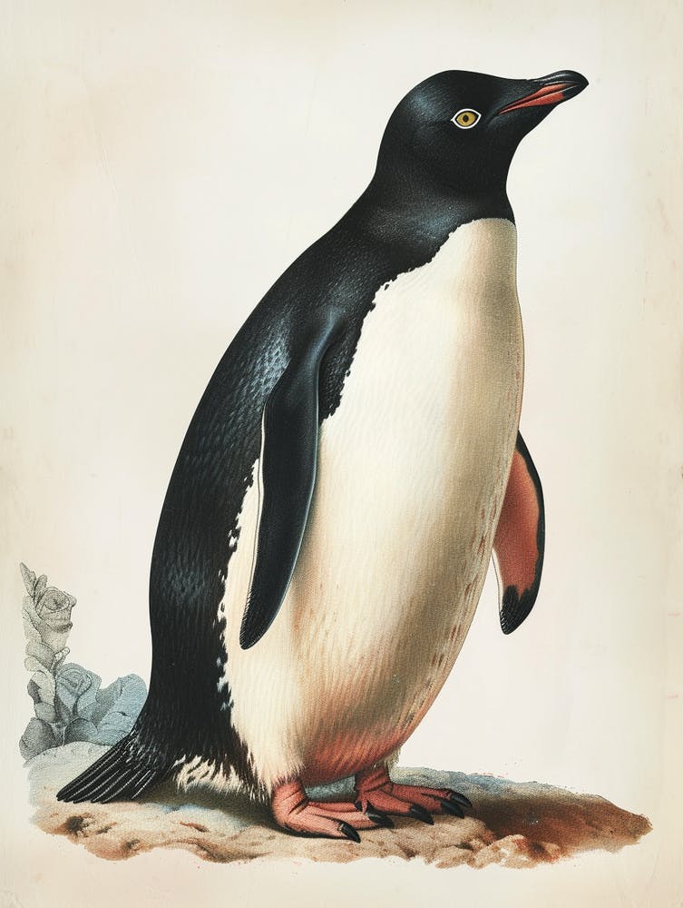 Adlie Penguin Zavodovski Island Vintage Botanical Painting 2