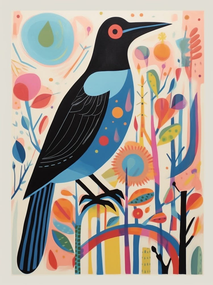 Colourful Scandi Bird Crow 2