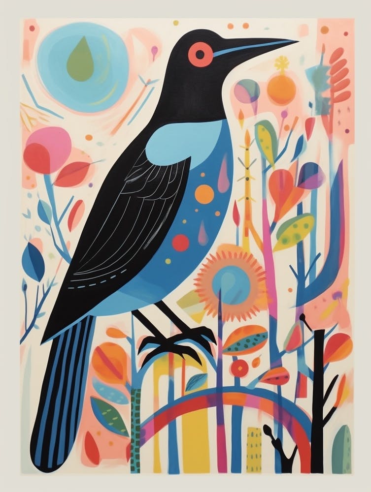 Colourful Scandi Bird Crow 2