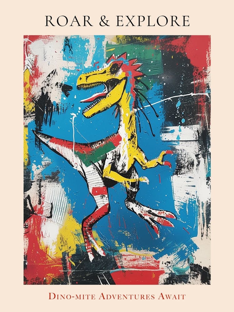 Abstract Paint Splash Primary Colour Dinosaur 5 Poster