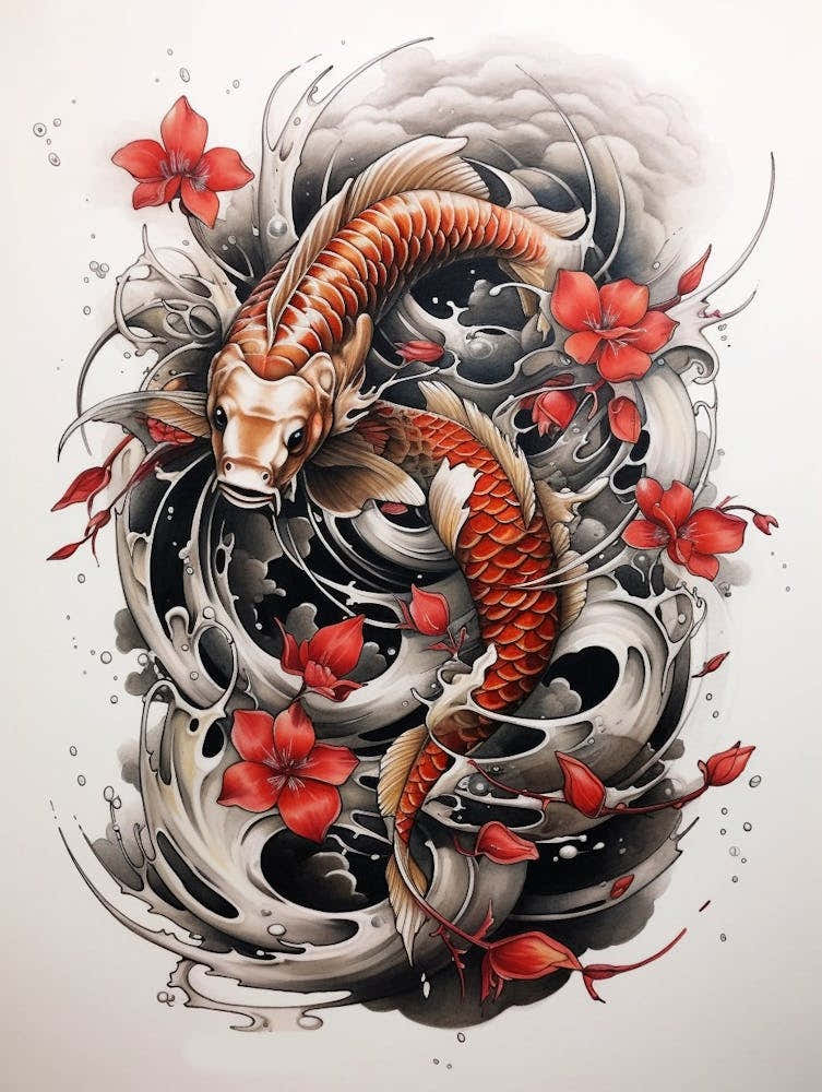 Koi Fish Japanese Style Illustration 4