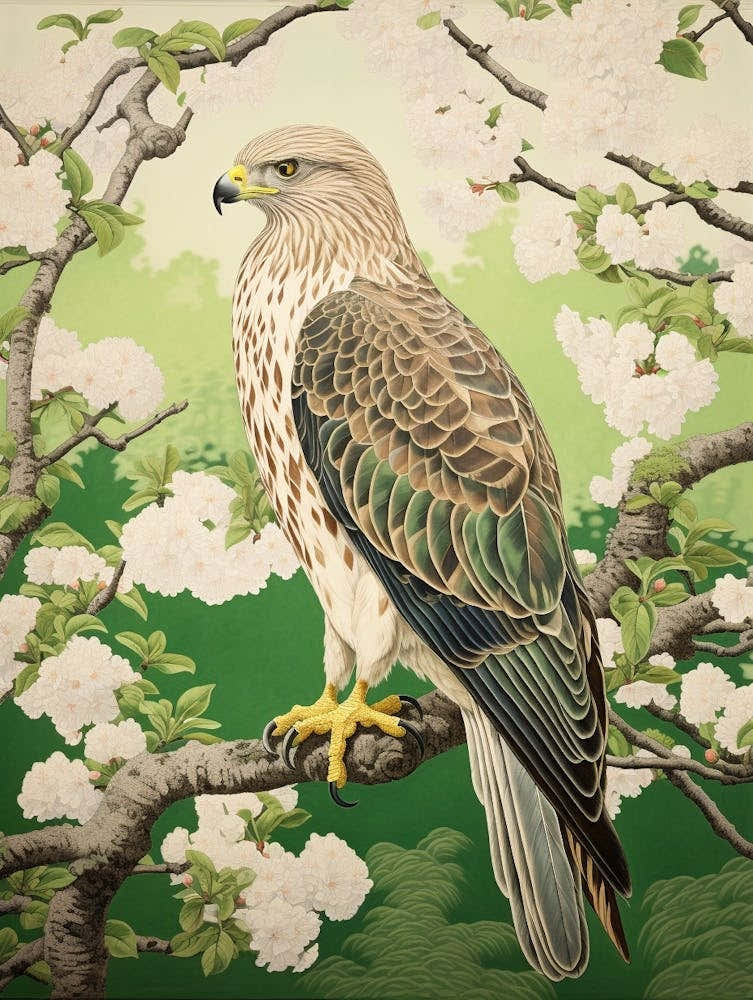 Ohara Koson Inspired Bird Painting Hawk 1
