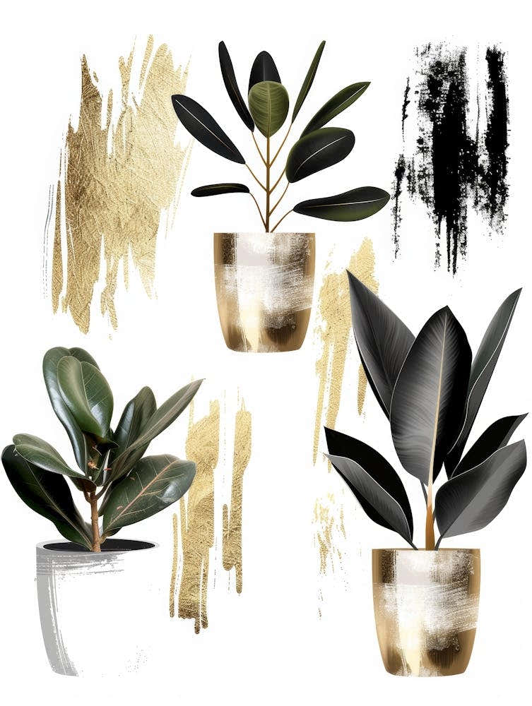 Gold And Black Potted Plants 1