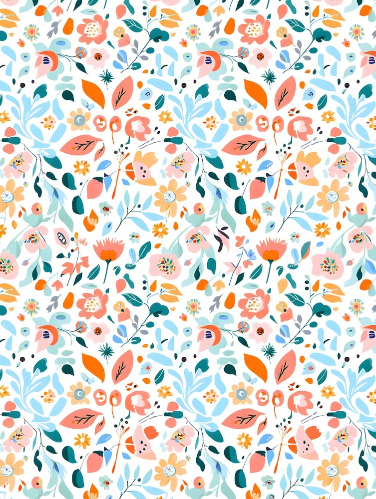 Vibrant Hand Drawn Floral Pattern - Seamless Repeat Design