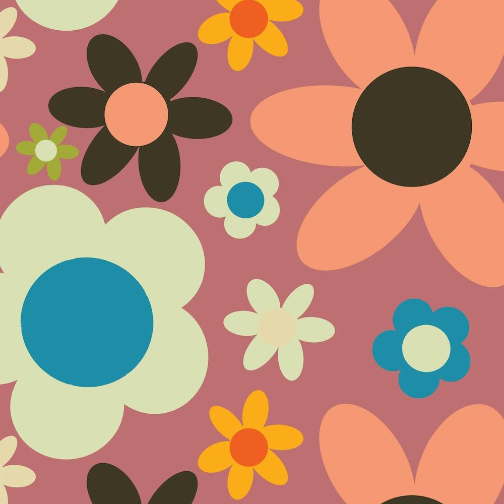 Bold 70s  Retro Floral Pink Square