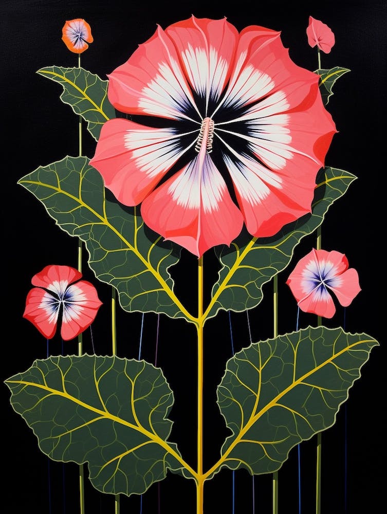 Hollyhock 3 Hilma Af Klint Inspired Flower Illustration