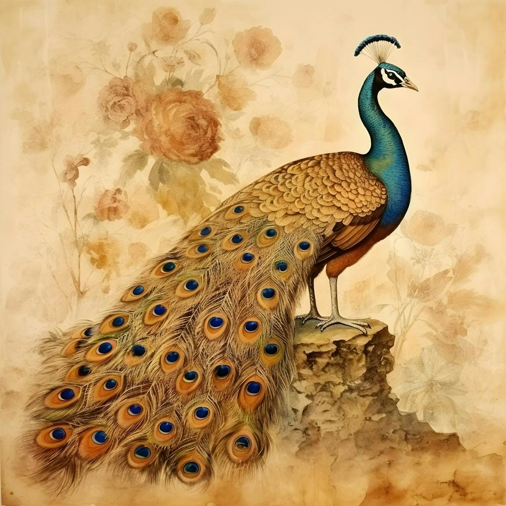 Peacock Peafowl Vintage Sepia Feathers Nature Animal Bird Junk Journal Ephemera Antique