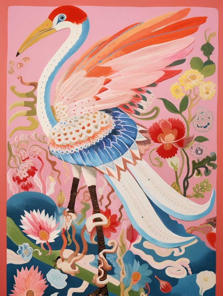 Maximalist Bird Painting Flamingo