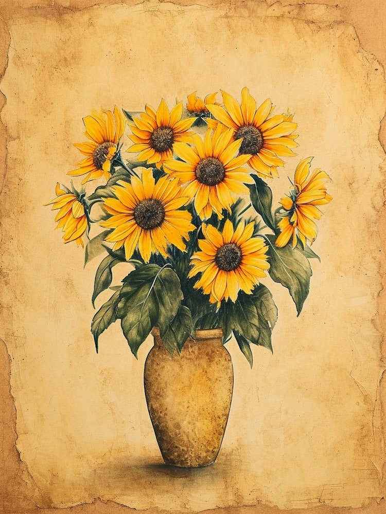 Sunflower Sepia Watercolour Illustration