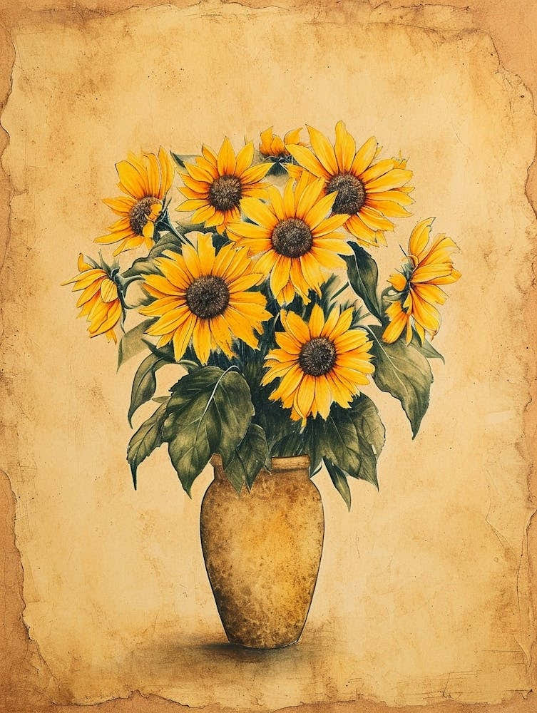 Sunflower Sepia Watercolour Illustration