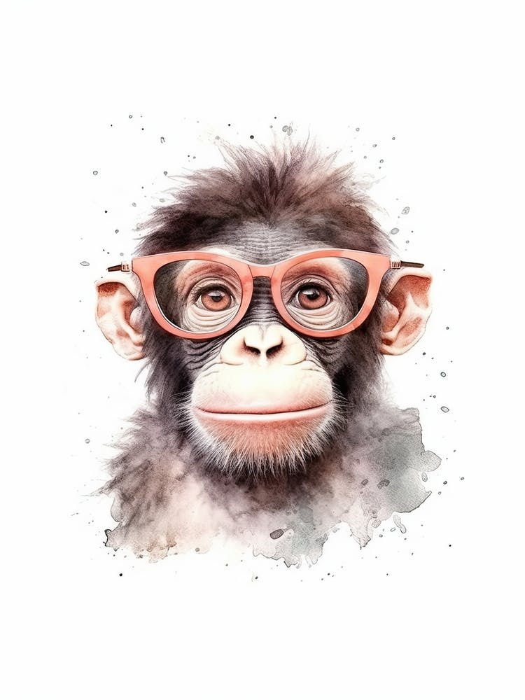 Baby Smart Gorilla Art With Glasses Watercolour Nursery 3