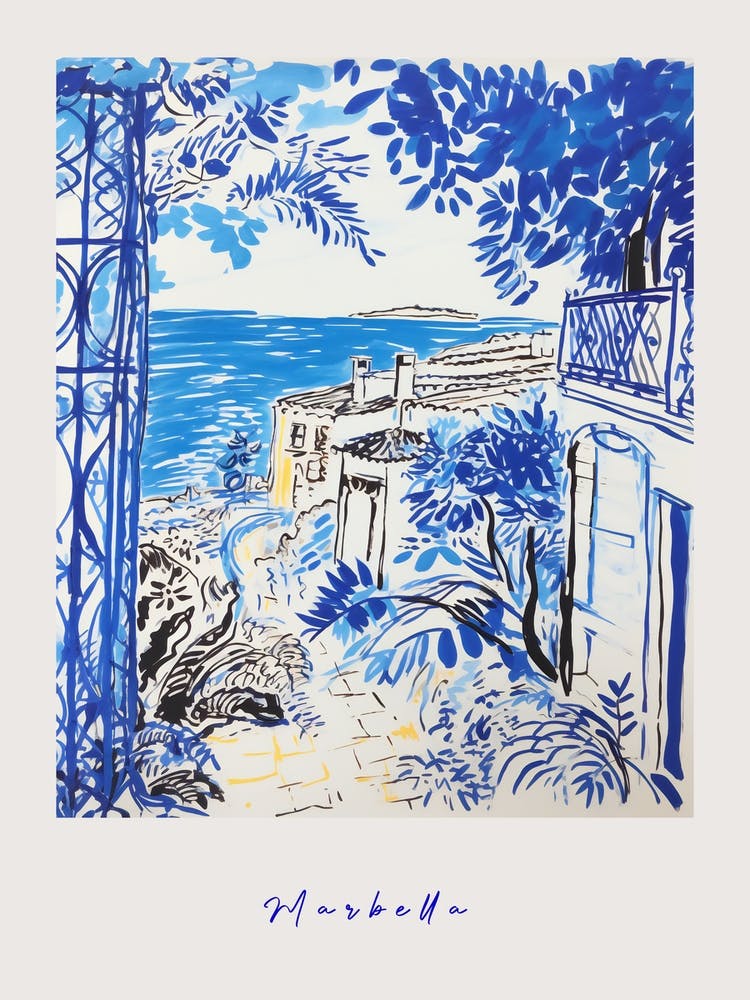 Marbella Spain 2 Mediterranean Blue Drawing Poster