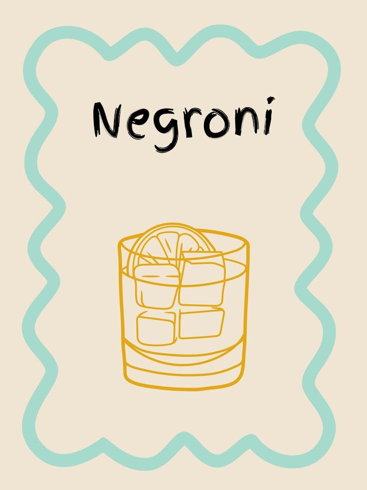 Negroni Doodle Poster Teal & Orange