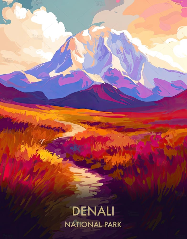 Denali National Park Travel Poster Illustration Style 1