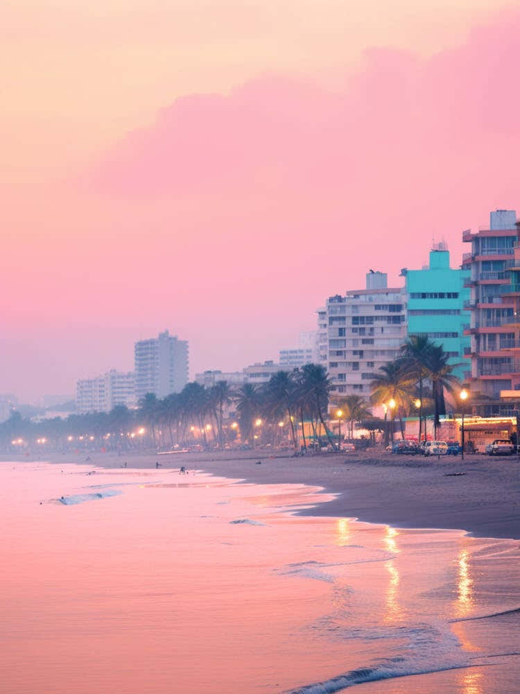 Juhu Beach Mumbai India Turquoise And Pink Tones 1