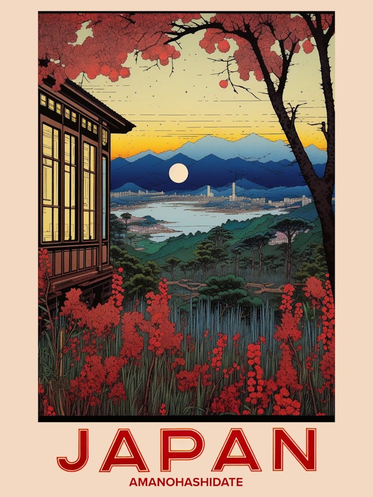 Amanohashidate, Visit Japan Vintage Travel Art 3