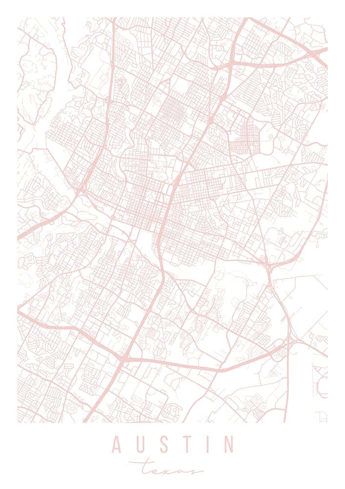 Austin Texas Light Pink Minimal Street Map