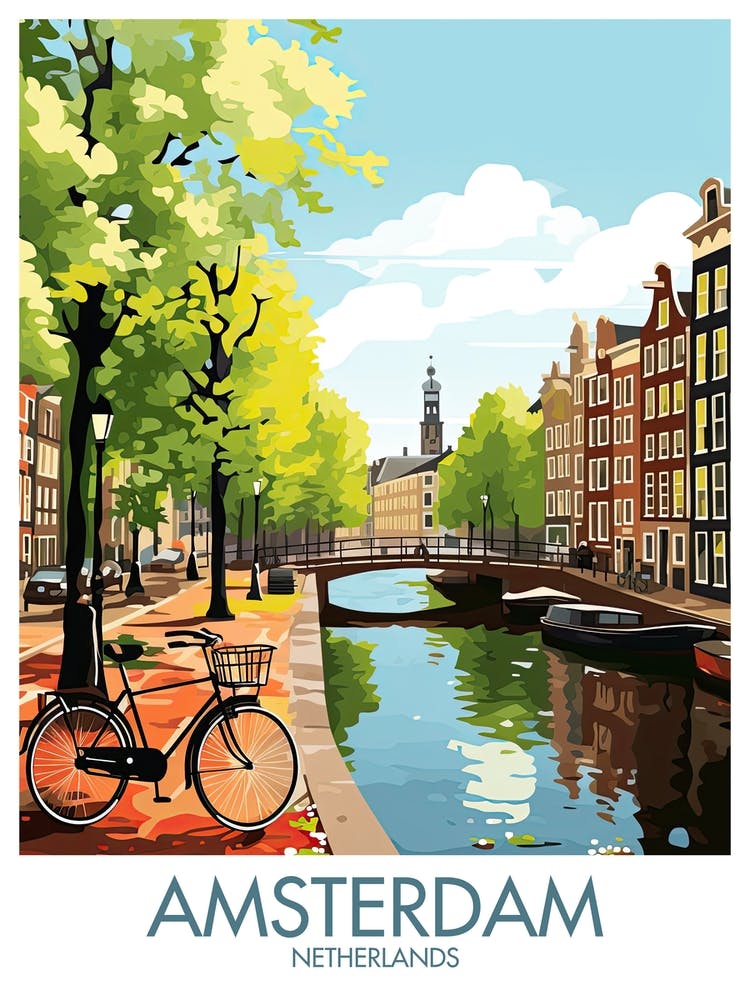 Amsterdam Travel Print Netherlands Bike Canal Gift