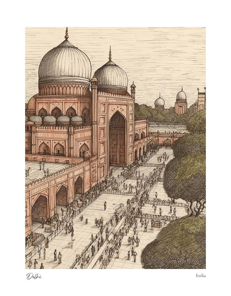 Delhi India Drawing Pencil Style 2 Travel Poster