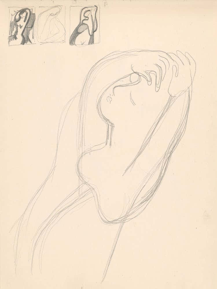 Woman With Raised Hands And Three Sketches, Mikuláš Galanda