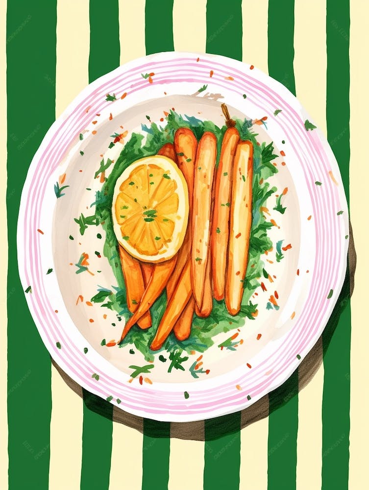 A Plate Of Sweet Carrots, Top View Food Illustration 3