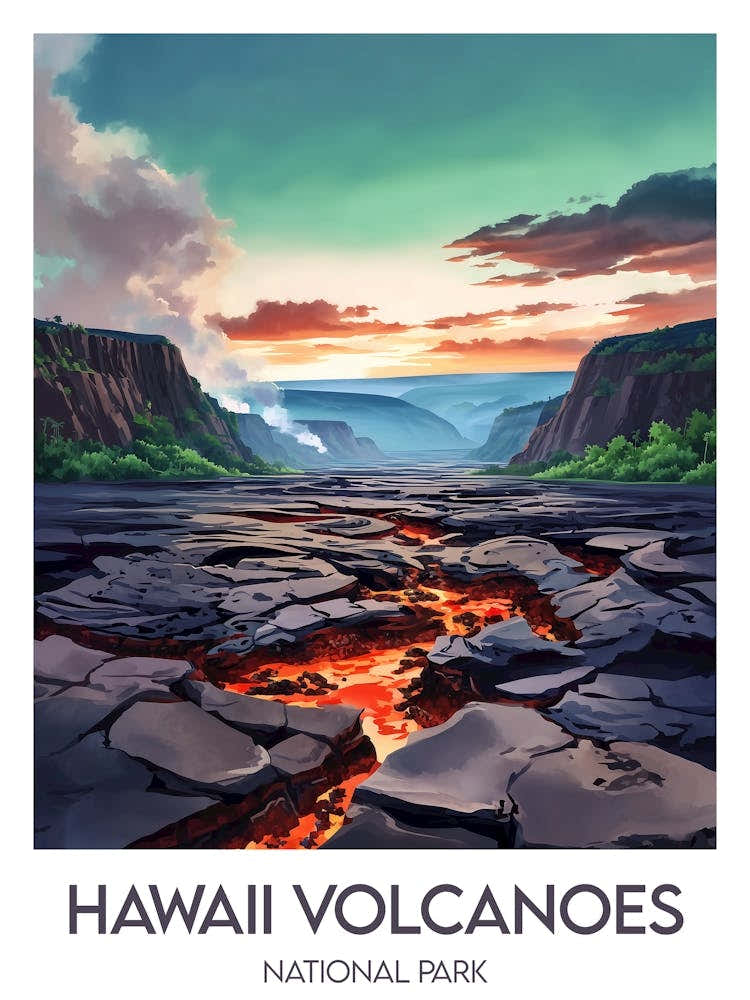Affiche de voyage Hawaii Volcanoes National Park
