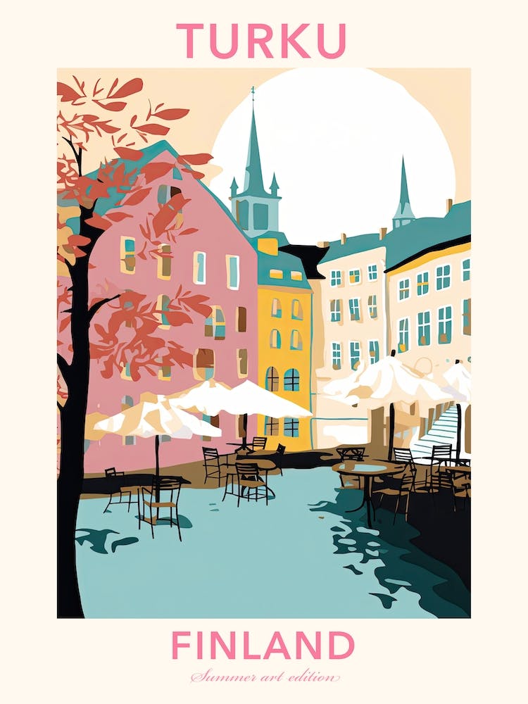Turku, Finland, Flat Pastels Tones Illustration 3 Poster