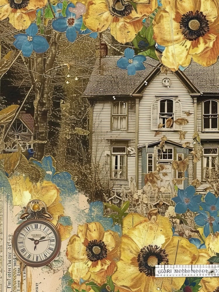 Dried Flowers Scrapbook Collage Cottage 2