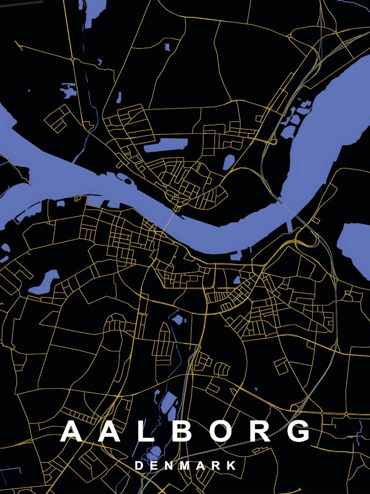 Aalborg Denmark City Map Black and Gold