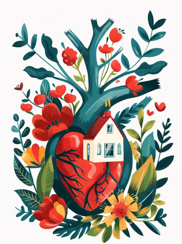 Heart With House And Flowers