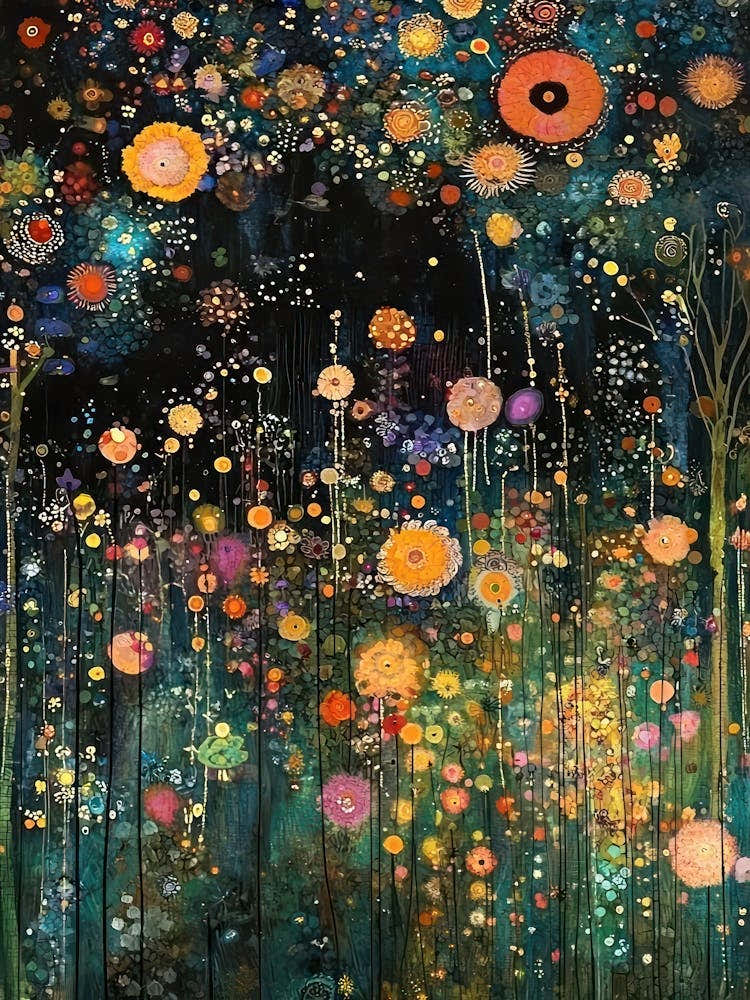 Gustav Klimt Print Klimt Poster Klimt Exhibition Poster Painting Night Wildflower Garden Full