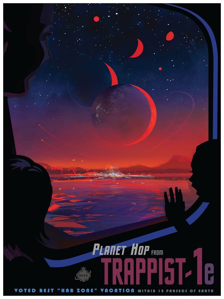 Planet Hop Trappist 1 Vintage Space Poster