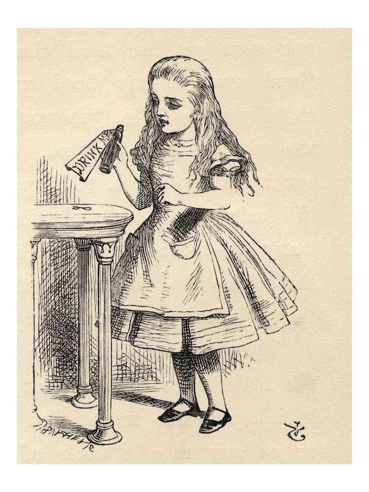 Alice Peering At The Drink Me Bottle