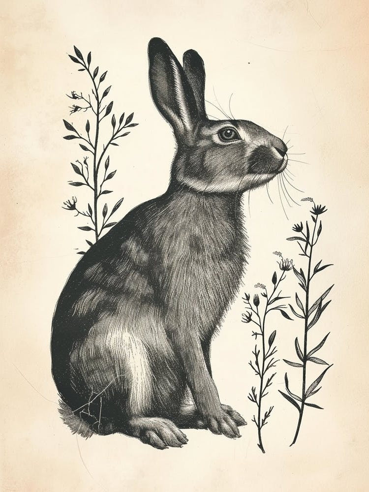 Californian Blockprint Rabbit Illustration 2