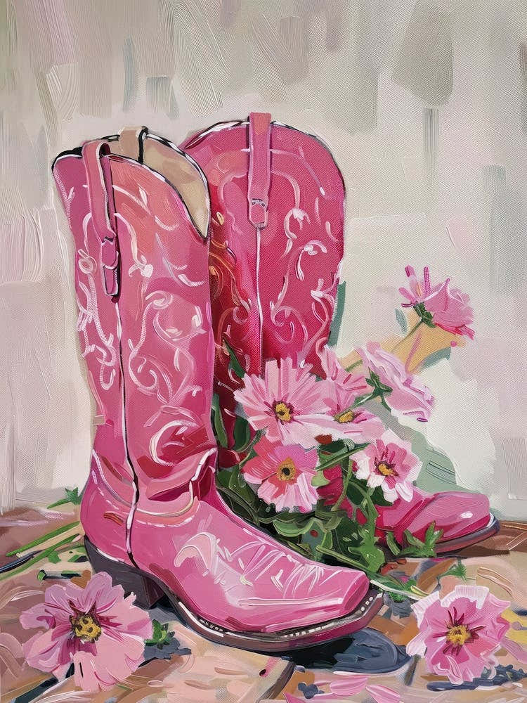 Pink Cowgirl Boots Painting Hot Pink Western