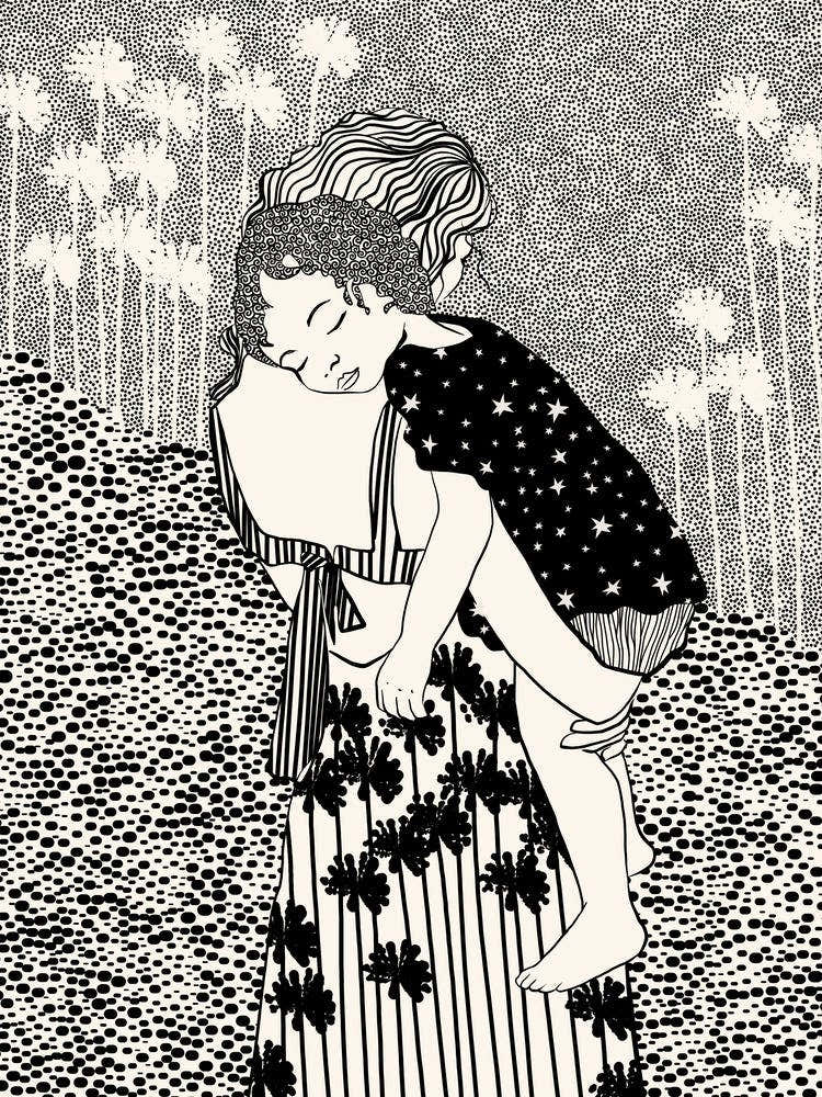 Mother holding child (Klimt art reinterpretation)