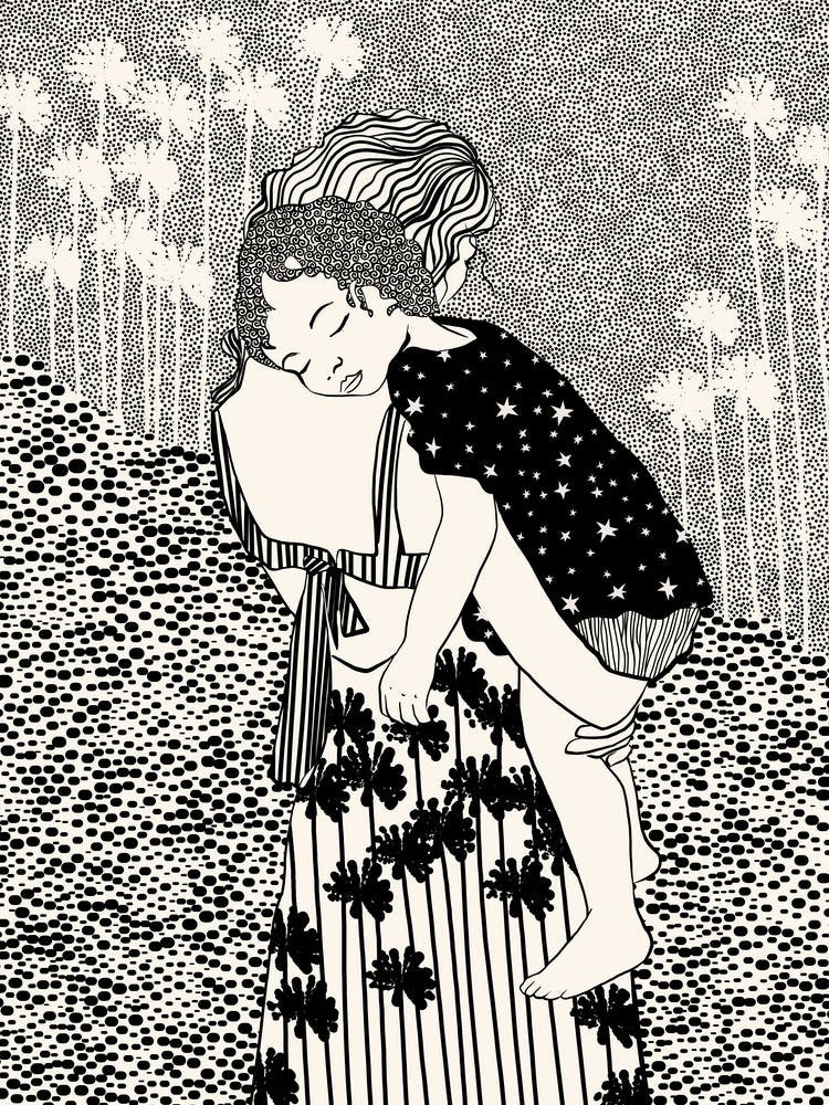 Mother holding child (Klimt art reinterpretation)