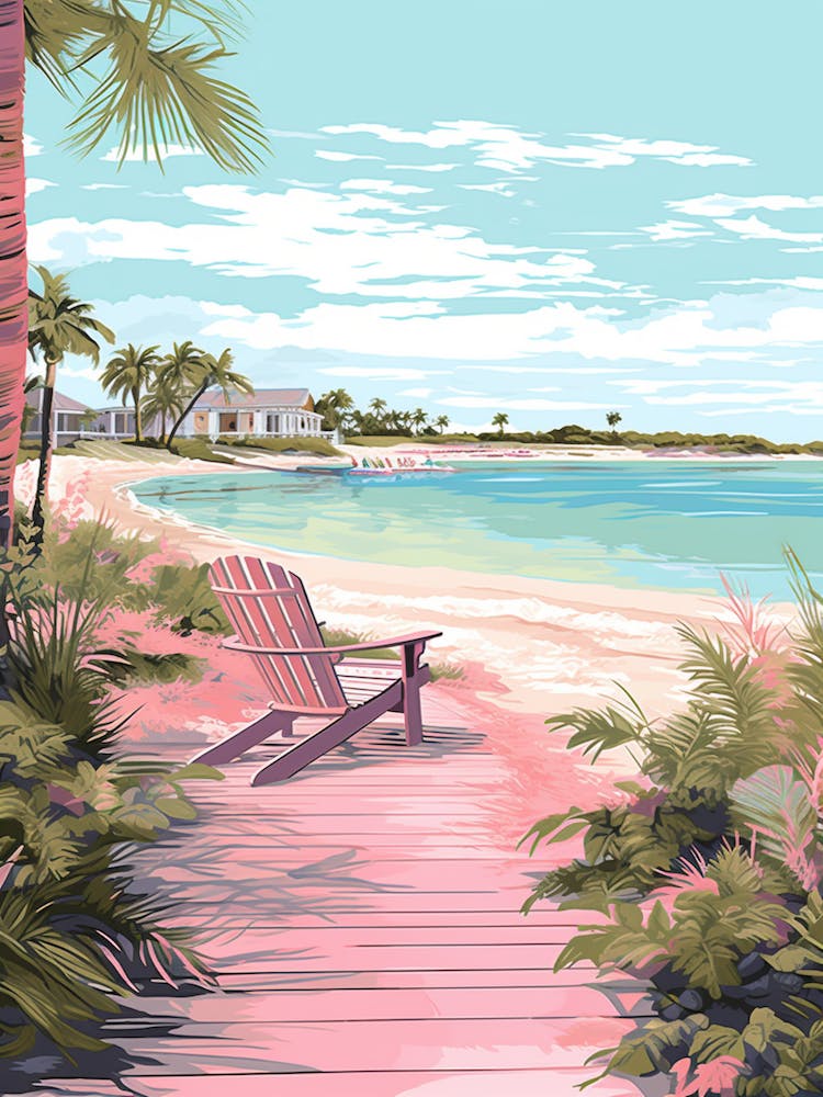 An Illustration In Pink Tones Of  Grace Bay Beach Turks And Caicos 2