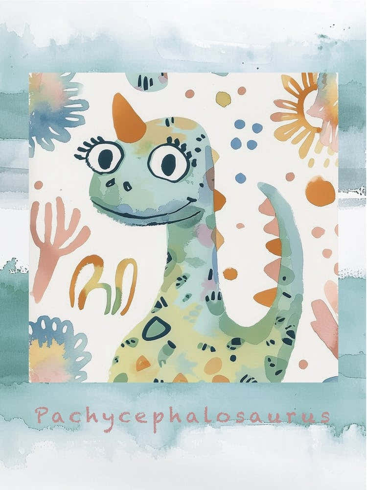 Cute Muted Pastels Pachycephalosaurus Dinosaur 2 Poster
